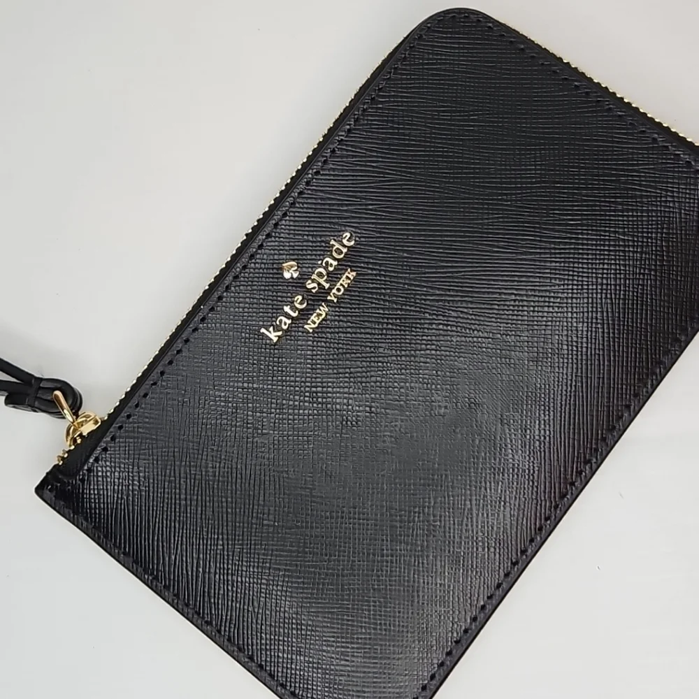 Kate Spade Lucy Small Card Holder Wristlet Black Saffiano Leather NWOT